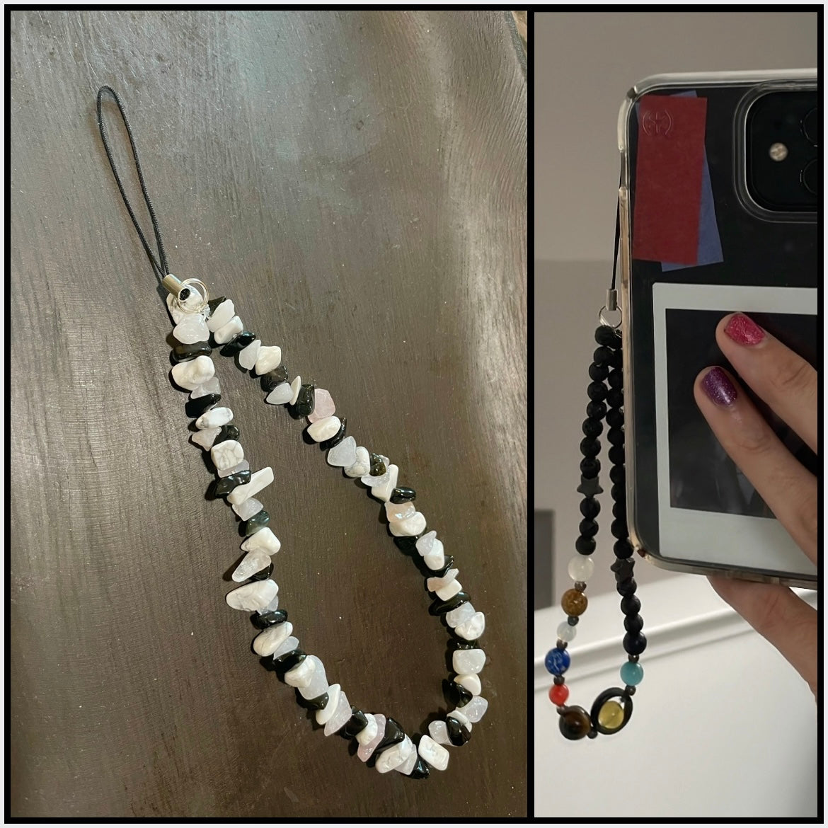 Phone Charm: Obsidian, Quartz, Howlite