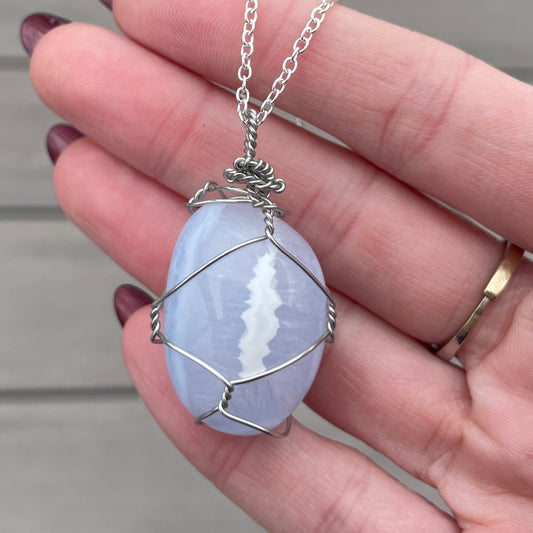 Tumbled Blue Lace Agate Necklace
