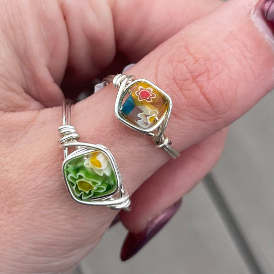 Glass Flower Rings