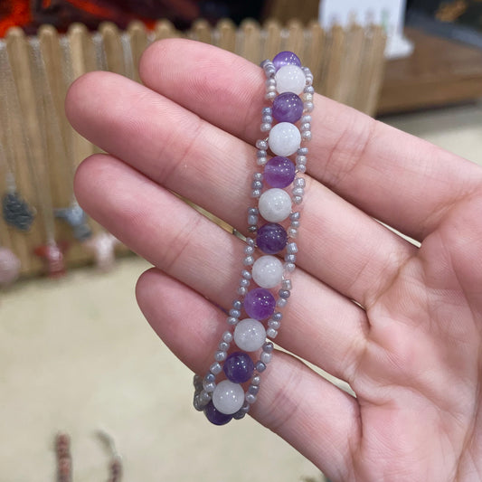 Ladder Bracelet: Amethyst & Clear Quartz