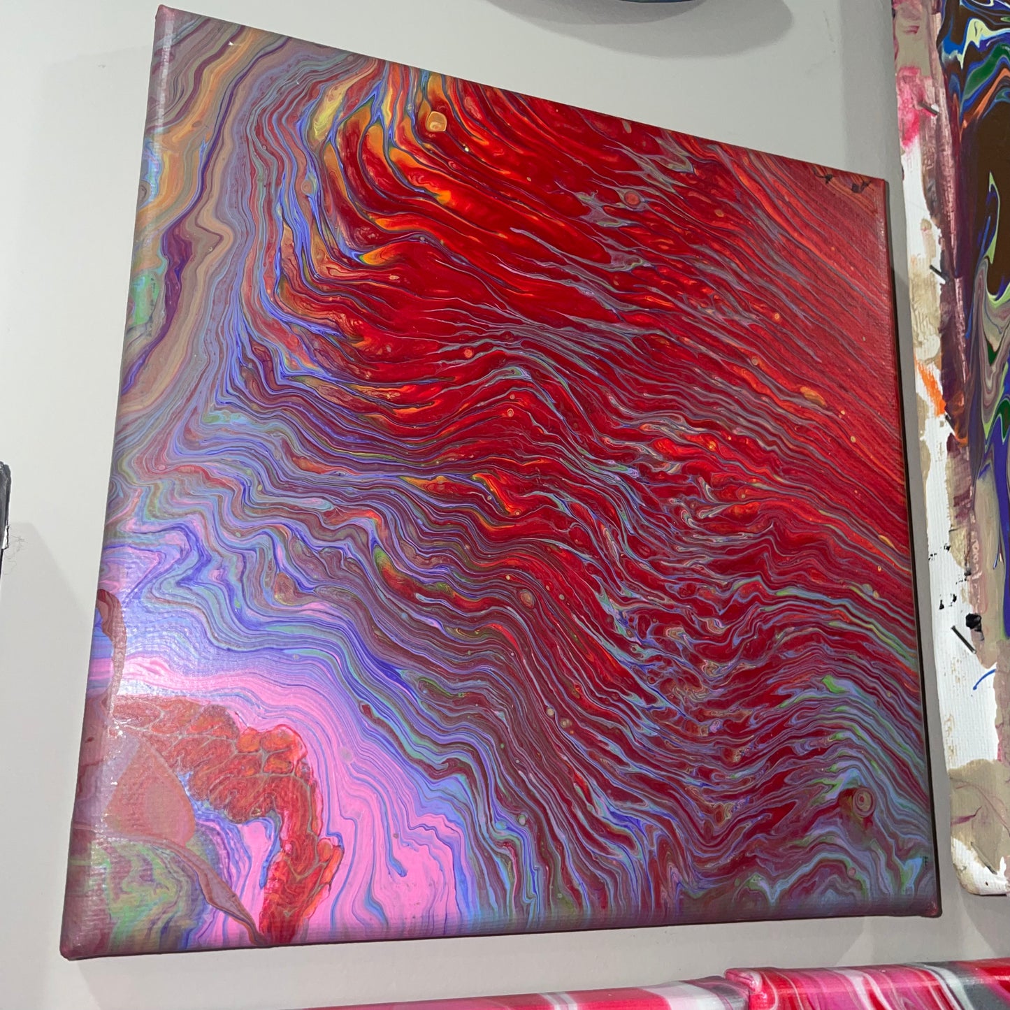 "Rainbow Road" - 8x8 Acrylic Pour