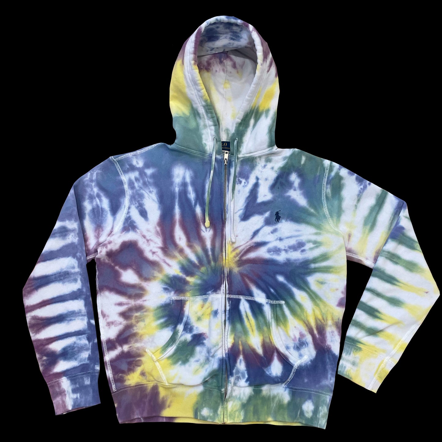 M zip-up hoodie: handmade tie-dye