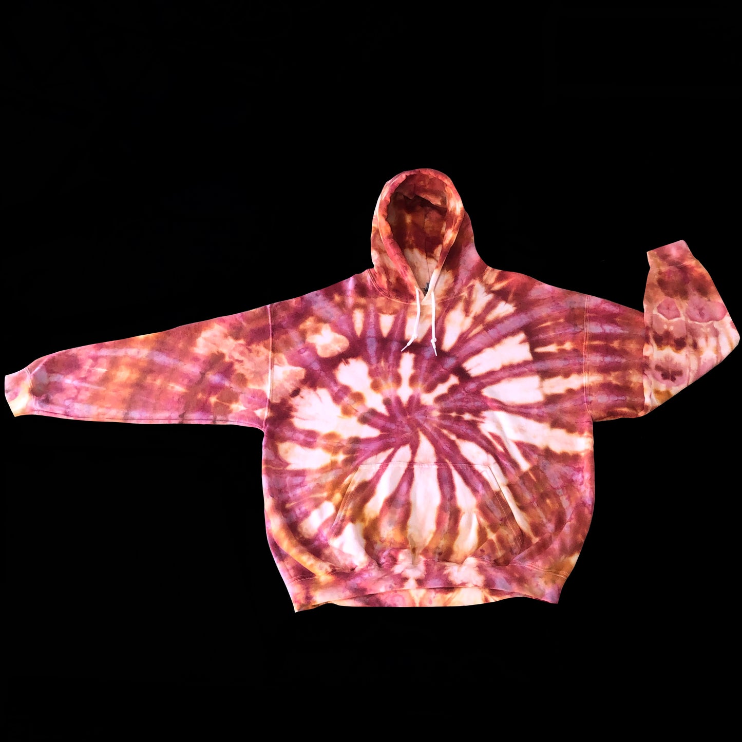 XL red hoodie: handmade tie-dye